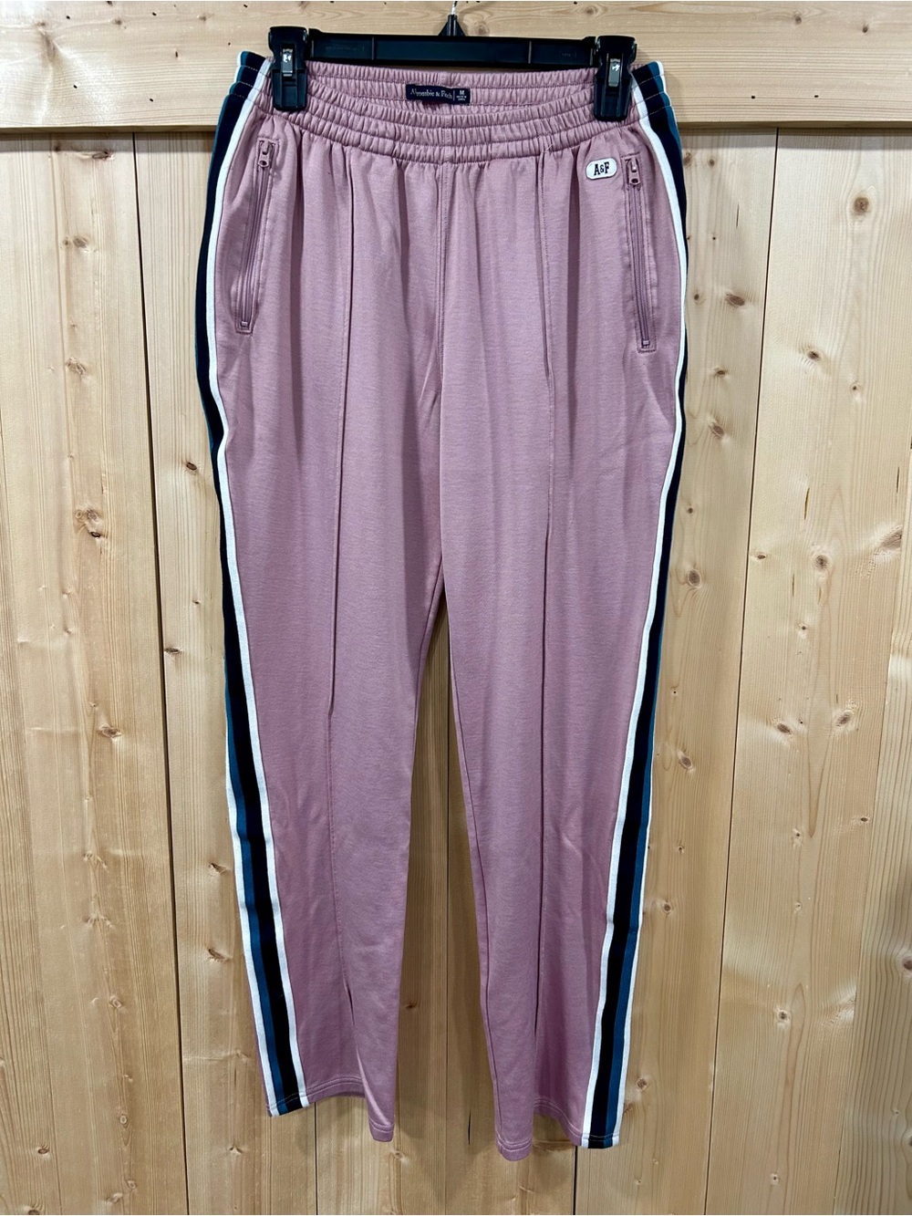 Abercrombie & Fitch Mauve Pink Track Pants Joggers with Side Stripe, Med
